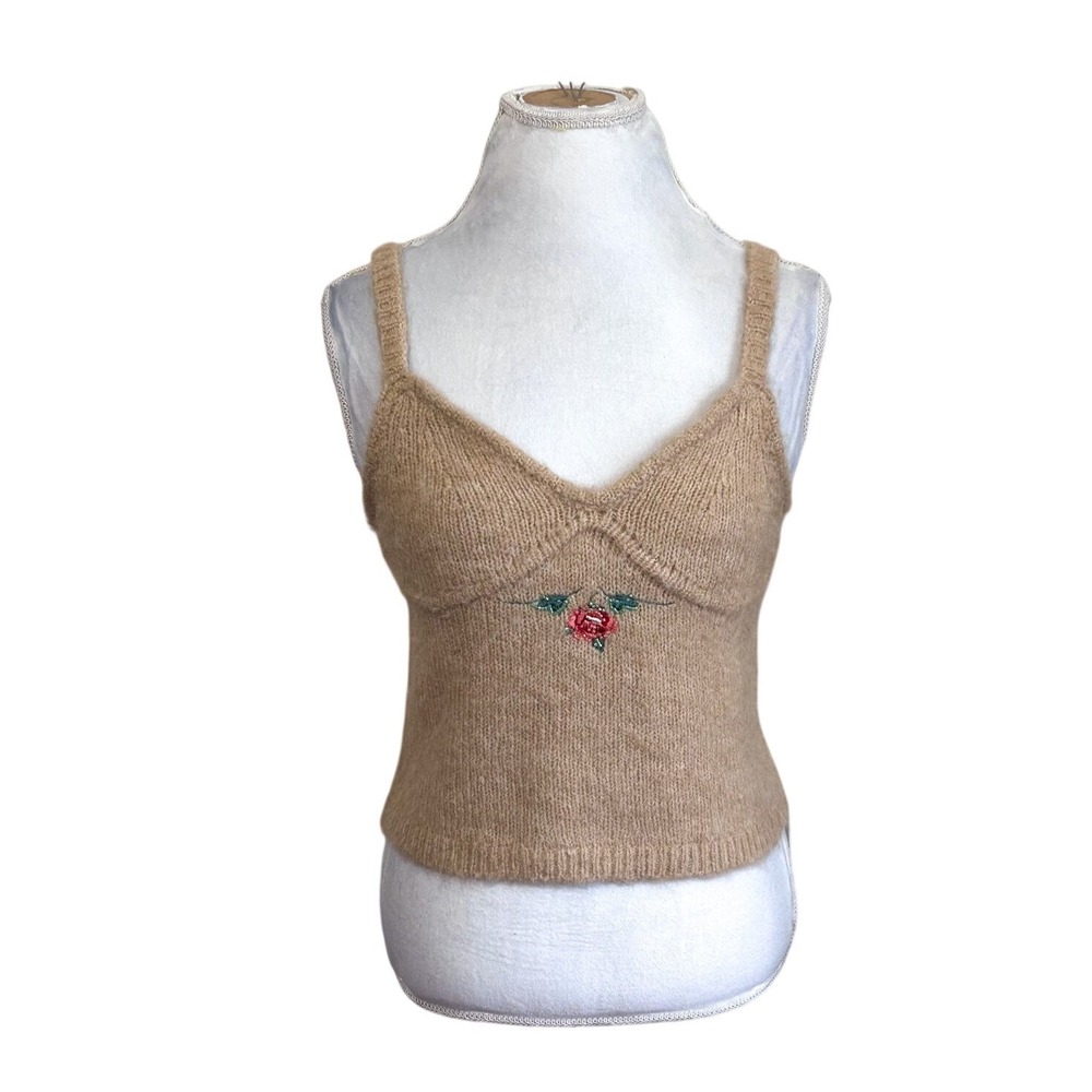 For Love & Lemons Womens Babydoll Crop Cami Top Medium Tan Embroidered Floral